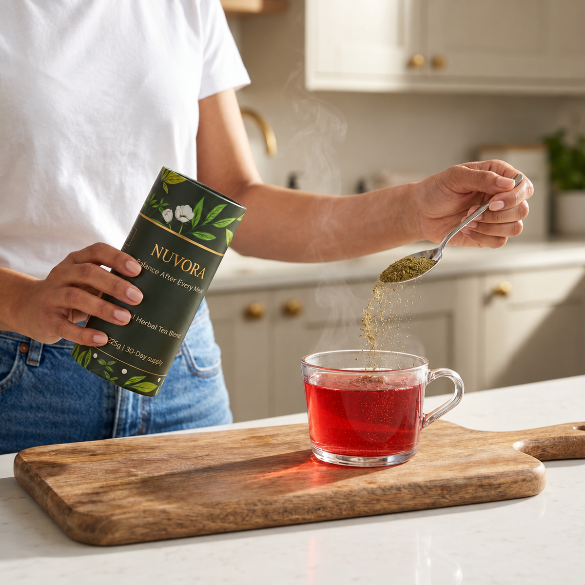 Preparing Nuvora Strawberry deep red tea